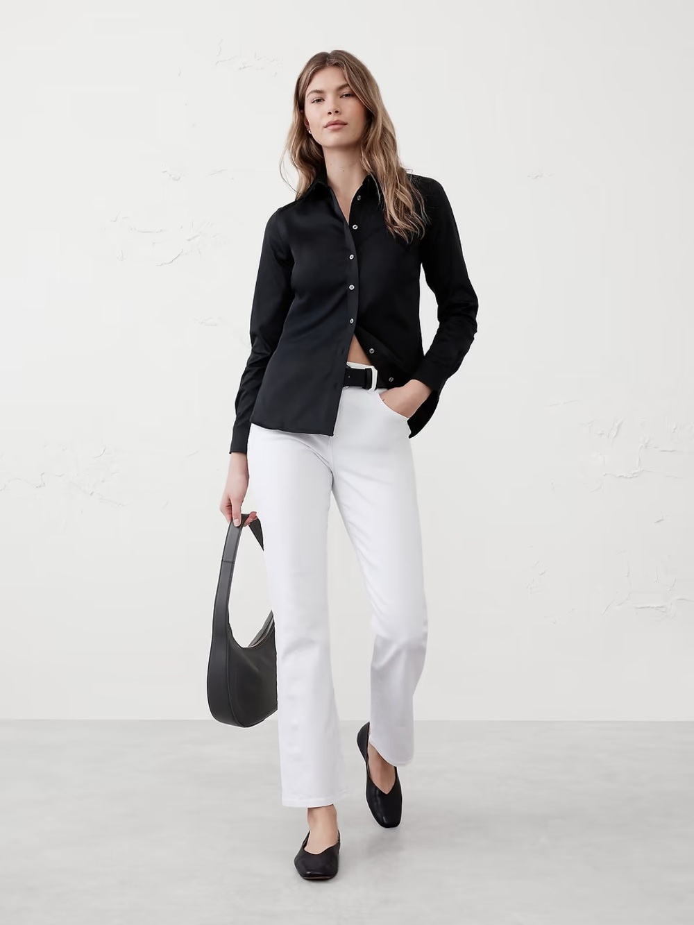 Banana republic tailored easy care black button down